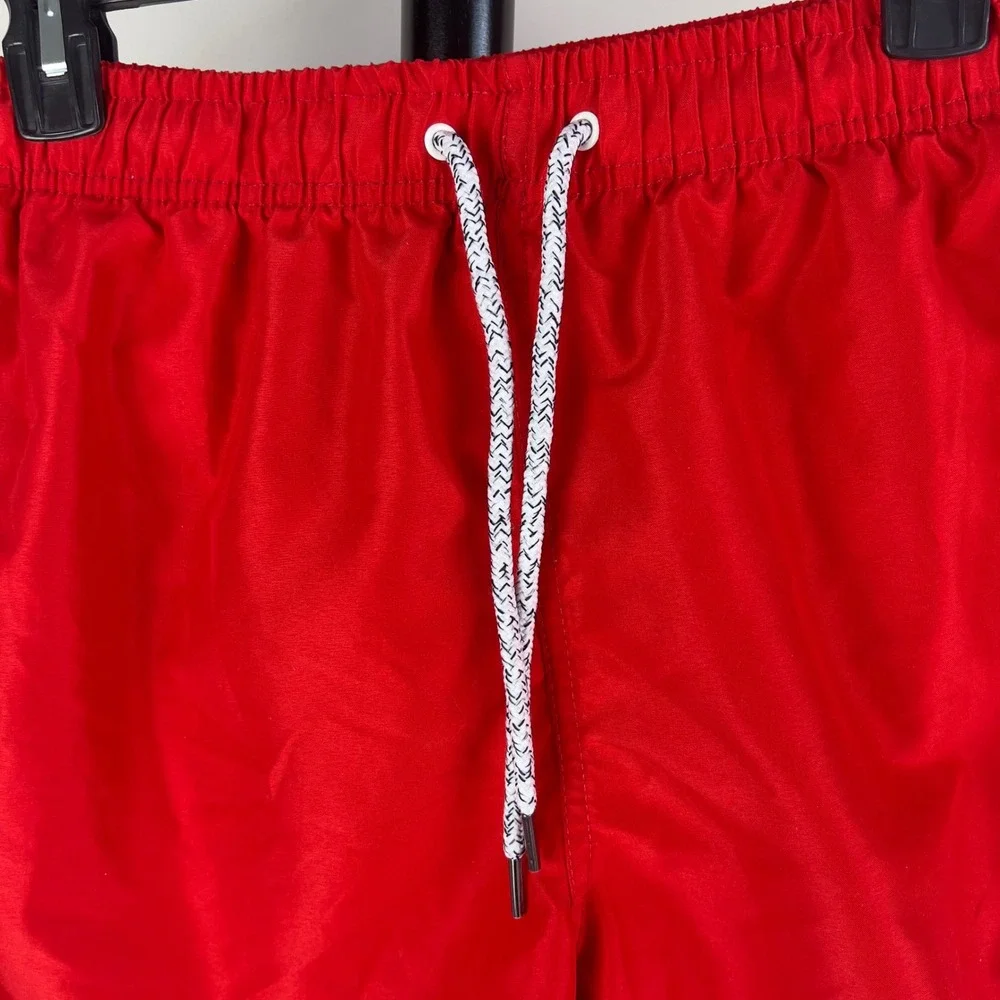 Molokai Mens Swim Trunks Red Elastic Waist Drawstring Board Shorts Turtle Logo